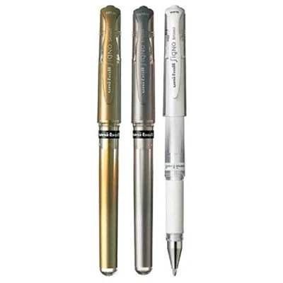Afbeelding van Uni Ball Signo Broad balpen, verschillende kleuren, metallic, gelinktroller, metalen punt, 1 mm, lijnbreedte 0,65 met rubberen grip um 153 goud, van elke kleur zilver