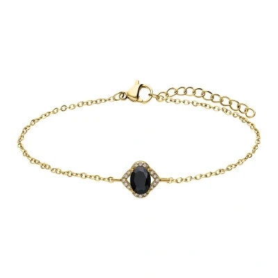 Afbeelding van Lucardi Dames Stalen goldplated vintage Armband met zwart zirkonia Staal Goudkleurig 19 cm