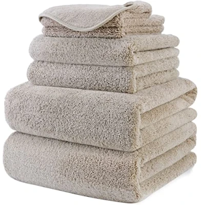 Afbeelding van Polyte 6 badhanddoeken van microvezel, pluisvrij, sneldrogend, beige