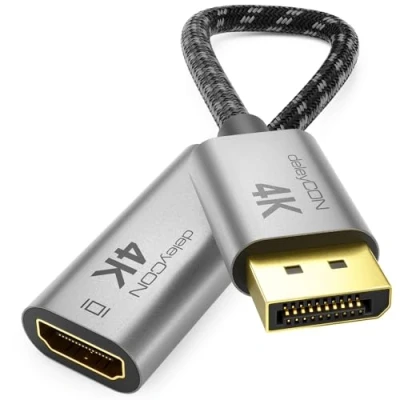 Afbeelding van deleyCON 4K DisplayPort naar HDMI adapter 1080P WQHD @60Hz // @30Hz nylon kabel mannelijk aluminium monitor laptop zwart