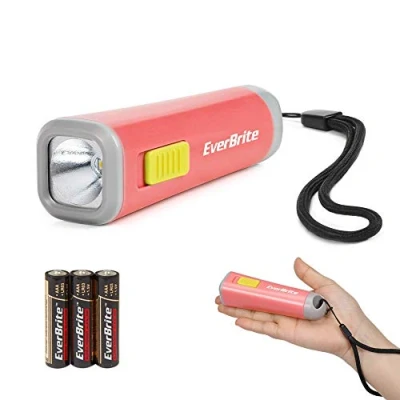 Afbeelding van EverBrite Mini led zaklamp voor kinderen (koraalrood), met licht gewicht (46 g) en geel licht, ideaal lezen, kamperen, wandelingen, 3 AAA batterijen inbegrepen