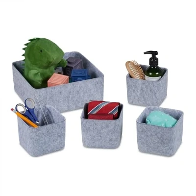 Afbeelding van Relaxdays lade organizer set van 5 vilten opbergmanden sorteerbak kleding badkamer