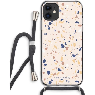 Afbeelding van Case Company® hoesje met Koord geschikt voor iPhone 11 Terrazzo N23 Telefoonhoesje Zwart Extra Bescherming aan alle Kanten en Over de Schermrand
