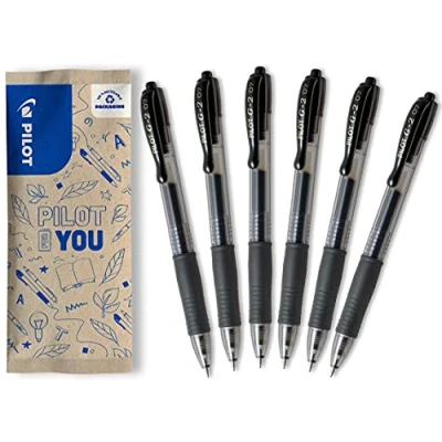 Afbeelding van Pilot G2 gel roller, intrekbaar, navulbaar, inkt rollerbal pen, van gerecycled kunststof, zwart, middelpunt, 5 stuks