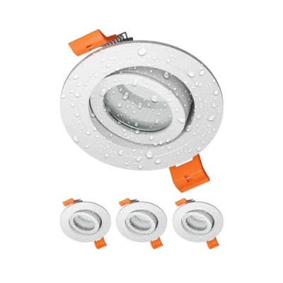 Afbeelding van ledscom.de ERID Plafondinbouwframe voor badkamer, vochtige ruimte, IP44, rond, draaibaar, mat wit, 4 stuks