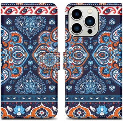 Afbeelding van Cadorabo Hoesje geschikt voor Apple iPhone 14 PRO MAX Design Blauwe Mandala No. 1 Beschermhoes Case Cover met magnetische sluiting, standaardfunctie en kaartvakje