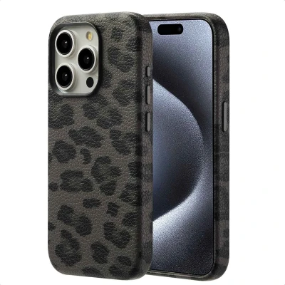 Afbeelding van Selencia Hoesje geschikt voor iPhone 15 Pro Sabi Backcover panterprint MagSafe Midnight Black