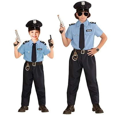 Afbeelding van Widmann Politie &amp; Detective Kostuum Realistische Politieman Jongen Blauw, Zwart Maat 104 Carnavalskleding Verkleedkleding