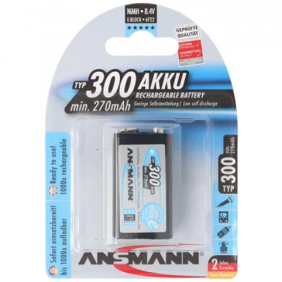 Afbeelding van NiMH E Typ. 300 minuten 270mAh batterij 9V blok E, 6F22, 8.4V