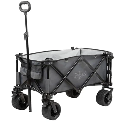 Afbeelding van Zelsius opvouwbare trolley grijs transportwagen handwagen strandwagen tuinwagen met zonnedak