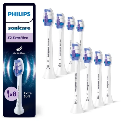 Afbeelding van Philips Sonicare Optimal Sensitive S2 Opzetborstels voor Elektrische Tandenborstel Wit Verpakking van 8 Gevoelige tanden HX6058/87