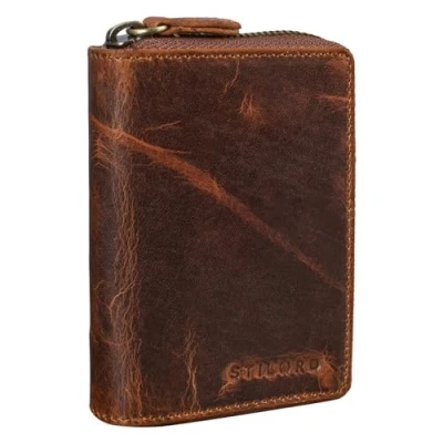 Afbeelding van STILORD &#039;Kelsie&#039; 3 in 1 lederen sleutelhanger, mini Portemonnee en kaarthouder, van leer, vintage, Kara Cognac,