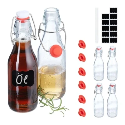 Afbeelding van beugelflessen set van 6 250 ml glazen flesjes incl. etiketten
