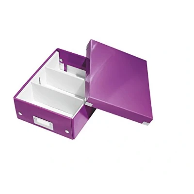 Afbeelding van Leitz WOW Click &amp; Store Kleine Kartonnen Opbergdoos Met Deksel Ruimtebesparende Sorteerdoos Vakjes 22 x 10 28.2 Cm (BxHxD) Ideaal voor Kantoor en Thuiswerken/Thuiswerkplek Paars