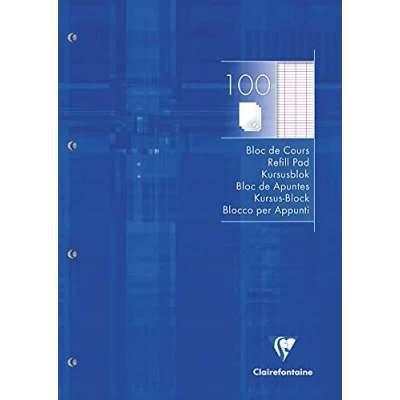 Afbeelding van Clairefontaine 5819C Geperforeerd gelijmd cursusblok, A4 21 x 29,7 cm, 200 pagina&#039;s, grote ruitjes, 90 g wit papier, gelamineerde kaft, Klein blauw