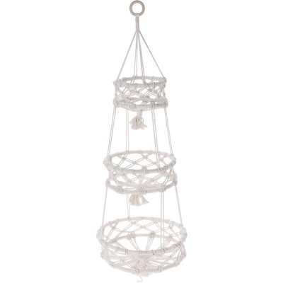 Afbeelding van Hangende Macramé plantenstandaard, voor 3 potten, Ø 30 x 85 cm