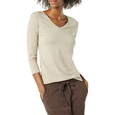 Image de Amazon Essentials T Shirt Col En v À Manches 3/4 Coupe Classique (Grandes Tailles Disponibles) Women&#039;s, Havane Chiné, XXL