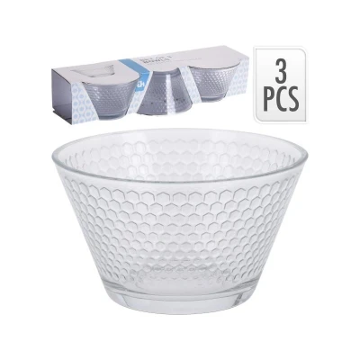 Afbeelding van Schaal glas Honingraat motief set van 3 stuks