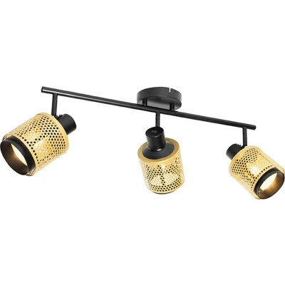 Afbeelding van QAZQA kayden Industriele Wand en Plafondspot Spotje Opbouwspot 3 lichts L 84 cm Zwart Goud Industrieel Woonkamer Slaapkamer Keuken