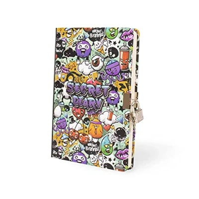 Afbeelding van I TOTAL® Geheime agenda met metalen slot en twee sleutels/geheime pagina&#039;s stippen (Graffiti)