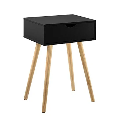 Image de [en.casa] Petite Table avec Tiroir de Nuit Chevet Commode Meuble Rangement en Panneau Fibre Bois Pieds Pin Noir 60 x 40 29,5 cm