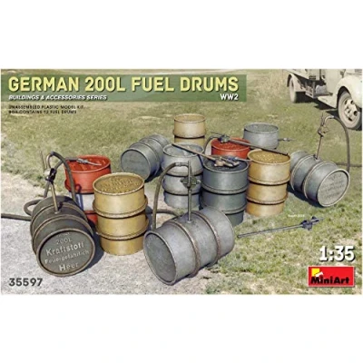 Afbeelding van 1:35 MiniArt 35597 German 200L fuel drums set WWII Plastic Modelbouwpakket