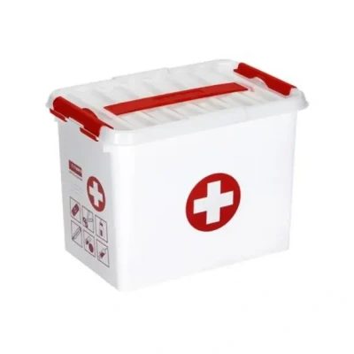Afbeelding van Sunware Q line EHBO doos met inzet 9L wit rood 30 x 20 22 cm