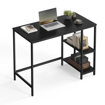 Afbeelding van VASAGLE Bureau met opbergruimte, computertafel, 2 omkeerbare planken, werkplek, voor thuiskantoor, woonkamer, stalen frame, industriële stijl, houtzwart LWD046B04