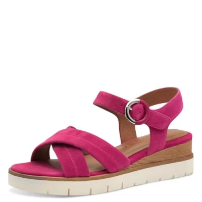 Afbeelding van Tamaris Sandalen met plateauzool, Dames, Maat: 42, Fuxia Leer