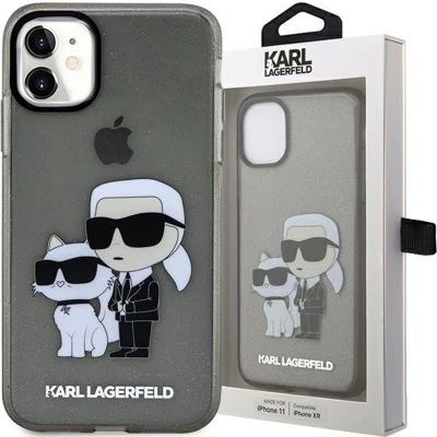 Afbeelding van Karl Lagerfeld KLHCN61HNKCTGK hoesje voor iPhone 11 / Xr zwart Gliter Karl&amp;Choupette