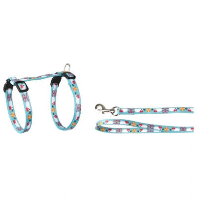 Afbeelding van Flamingo Kittenharnas + Lijn Arwen Kattentuigje Blauw Print 15 25cm 10mm