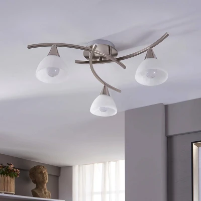 Afbeelding van Lindby plafondlamp 3lichts glas, metaal H: 18 cm E14 wit, mat nikkel