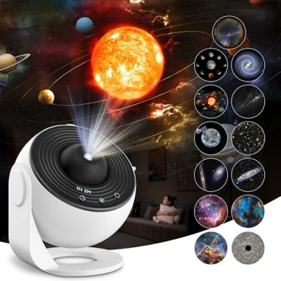 Afbeelding van Macchiatto projector, sterrenhemel, planetarium, melkwegstelsel met 13 filmschijven, nachtlampje, 360 graden draaibaar, voor slaapkamer, plafond, cadeaus kinderen en