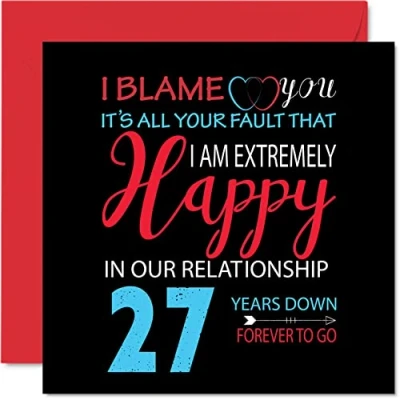 Afbeelding van Grappige verjaardagskaart voor echtgenoot en echtgenote Your Fault I&#039;m Extremely Happy wenskaart 27e trouwdag partner, 145 mm x de verjaardag