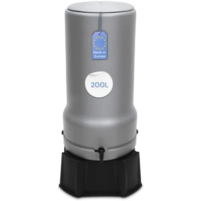 Afbeelding van YourCasa RainBell 200 liter regenton met voet, deksel en kraan, vorstbestendig kunststof voor de tuin, grijs,