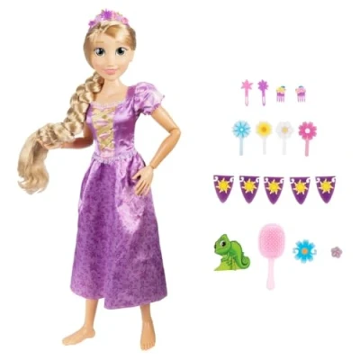 Afbeelding van Disney Princess es Grote prinses Rapunzel pop 80 cm officiële licentie beweegbare zijdeachtige vlecht jurk en accessoires voor kapsels inbegrepen speelgoed kinderen vanaf 3