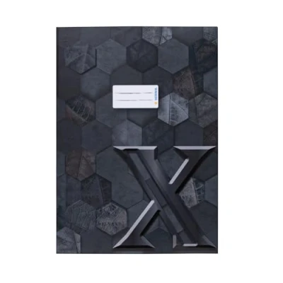 Afbeelding van HERMA 20091 A4 notitieboekomslag van zwart karton, met tekstveld stevig en extra sterk papier, zeshoekig patroon, voor schoolschriften, kleur