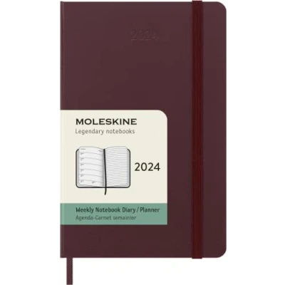 Afbeelding van Agenda 2024 Moleskine 12mnd weekly pocket burgundy red hard cover
