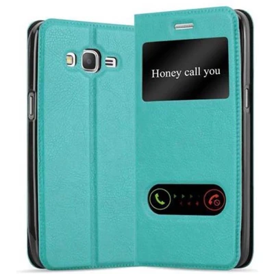Afbeelding van Cadorabo Hoesje geschikt voor Samsung Galaxy GRAND PRIME in MUNT TURKOOIS Beschermhoes met magnetische sluiting, standfunctie en 2 kijkvensters Book Case Cover Etui