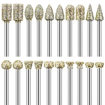 Afbeelding van Diamantfrees, diamantslijpschijven, 20 stuks, schacht van 3 mm (1/8 inch), graveergereedschap op steen voor roterend gereedschap, knutselen, slijpen, polijsten, graveren