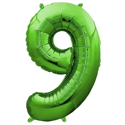 Afbeelding van envami® Verjaardagsballon 9 jaar, groen, 101 cm, cijferballon, decoratieve verjaardagsset voor jongens, Happy Birthday decoratie/ ballon, zweeft dankzij helium