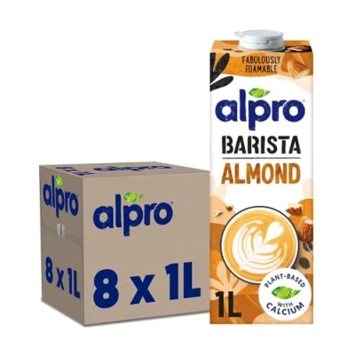 Image de Alpro Boisson Barista Lait d’Amande 8 x 1L Sans Lactose, Gluten, 100% Végétal Faible en Sucres &amp; Riche Protéines Parfait pour le Café