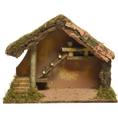 Afbeelding van Kerststal met ladder voor kerstfiguren 28x19x39 cm