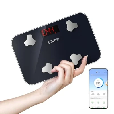 Afbeelding van RENPHO BMI Smart Mini lichaamsvetweegschaal voor lichaamsgewicht, draagbare weegschaal onderweg, synchronisatie met apps, tot 181 kg (400 lbs), 11,02 x 7,09 inch