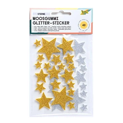 Afbeelding van Folia 23792 schuimrubberen glitterstickers, 40 stuks, sterren gesorteerd in goud en zilver