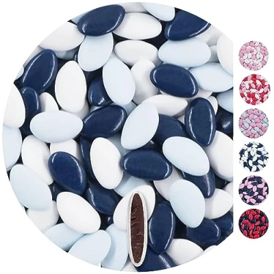 Afbeelding van EinsSein 1kg Chocolade dragees bruiloft Mix wit lichtblauw marineblauw doop meisje jongen communie met amandelen vieren en ontvangen feest goedkope kleur bomb tag zie mijn dozen