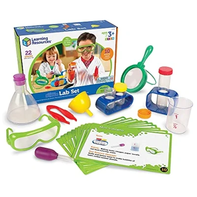 Afbeelding van Learning Resources LSP2784 UK basiswetenschapsset voor kinderen, handen op laboratorium, gemakkelijk te volgen activiteiten, beker, vergrootglas, trechter, pipet, 22 stuks, meerkleurig