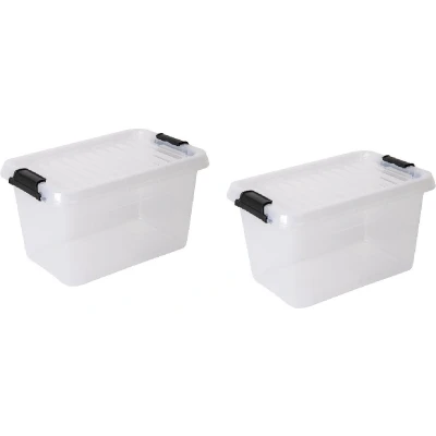 Afbeelding van Opbergboxen met deksel 11,3 liter kunststof transparant 40 x 30 17 cm set van 2 stuks