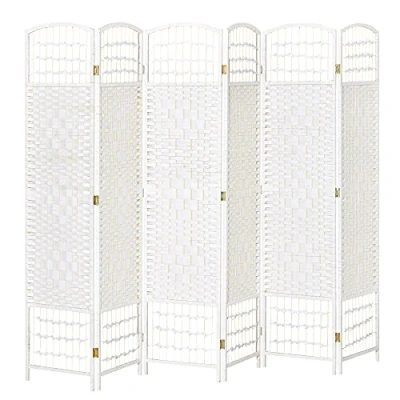 Afbeelding van HOMCOM Windscherm voor binnen, 6 panelen, opvouwbaar, 242 x 170 cm, ruimteverdeler, populierenhout, bamboe, gevlochten papiervezels, wit stro