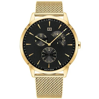 Afbeelding van Tommy Hilfiger Brad Heren Horloge Goudkleurige Mesh Band en Zwarte Wijzerplaat